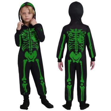 Imagem de Gyrategirl Boys Girls Halloween Skeleton Costume Unisex Comfy Zip Up Jumpsuit Skull Hoodie Cosplay Outfit for Kids