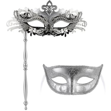 Imagem de Conjunto de máscaras de baile de máscaras para casais, máscara veneziana para homens e máscara feminina portátil, festa à fantasia, Halloween, par de máscaras de carnaval