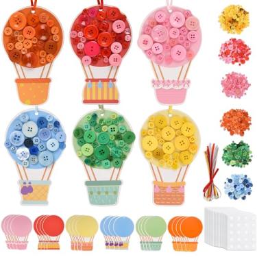 Imagem de 24 conjuntos de kits de artesanato de balões de ar quente com botões coloridos. Faça seu próprio enfeite de botão, decoração para pendurar na árvore de Natal, lembrancinha de festa faça você mesmo