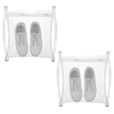 Imagem de Pacote com 2 sacos de limpeza de sapatos Xindojuz, bolsa de rede de lavagem a seco de 39 × 37 cm para secadora, sacos grandes de malha HoneyComber com zíper e alça para máquina de lavar roupa (branco)