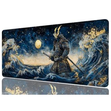 Imagem de Samurai Japonês Tapete de Mesa Gaming Tapete Grande Mouse Teclado Ondulado Luar Céu Noturno Anime Tapetes de Mesa Teclado Computador Tapete de Mouse Mat Tapete Laptop Escritório Decoração de Casa 80