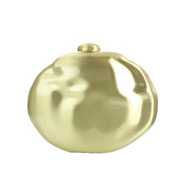 Imagem de MNBVUIW Bolsa feminina redonda de metal com corrente metálica brilhante bolsa de ombro para festa de casamento, Dourado, 20×3×6cm