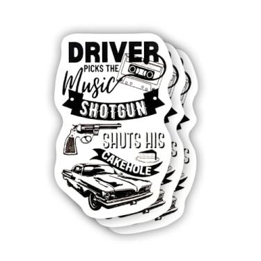 Imagem de Adesivo (3 peças) Driver Picks the Music Shotgun Shuts His Cakehole Adesivo sarcástico motivacional com citação humorística decalque de vinil para Kindle, laptop, garrafa de água, capacete rígido de