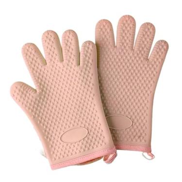 Imagem de Luvas de forno, com dedos e design à prova d'água, luvas de isolamento de silicone para cozinhar, adequadas para assar, pizza, decapagem, cozinhar etc. (rosa)