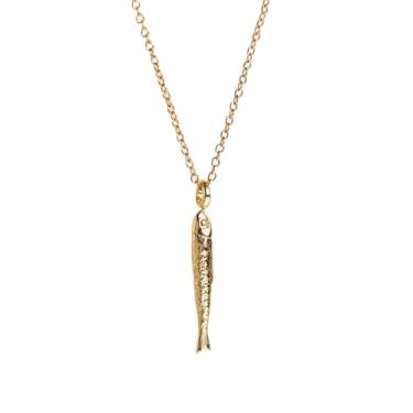 Imagem de Lyfange Colar de peixe dourado para mulheres, boêmio, praia, havaiano, pingente, colar simples, pingente de peixe de sardinha, colar, verão, praia, oceano, joia, Medium, Liga de aço, Sem Pedra