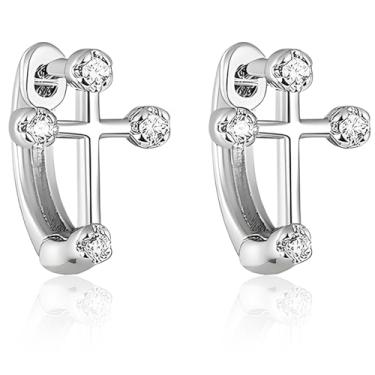 Imagem de Brincos pequenos de cruz com zircônia cúbica para mulheres, joias minimalistas para orelhas sensíveis, confortáveis para dormir e uso diário