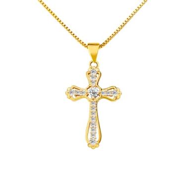 Imagem de MiiFort Colar com pingente de cruz de ouro, gargantilha religiosa, presente de aniversário para mulheres, filha, irmã, avó, neta, tia, amizade, One Size, Metal, Sem Pedra Preciosa