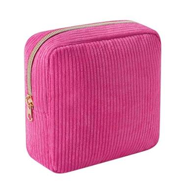Imagem de RSRSLEII Linda bolsa de maquiagem de veludo cotelê com zíper para bolsa, bolsa estética Coquette com estampa de urso para mulheres e meninas, bolsa de batom com bolso para chave, porta-cartões
