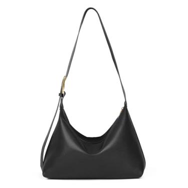 Imagem de MFFOR Bolsas Hobo para mulheres, bolsa de ombro de couro legítimo, bolsa tote despojada, bolsas transversais grandes para viagens de trabalho, Preto, Medium