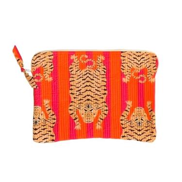 Imagem de INDACORIFY Bolsa para laptop com estampa de tigre 100% algodão puro impermeável, bolsa protetora com alça protetora para uso ao ar livre, bolsa indiana acolchoada feita à mão, Sem alça, Large 14x10