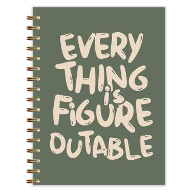 Imagem de Qnhij Caderno espiral verde Everything is Figureoutable, 13 x 20 cm, caderno motivacional inspirador, diários positivos motivacionais para mulheres, diário com citação inspiradora
