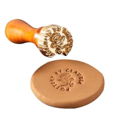 Imagem de Carimbo de cerâmica personalizado para ceramistas, carimbo de argila personalizado com logotipo de latão, fabricante de cerâmica para assinatura de marca profissional (5 cm)