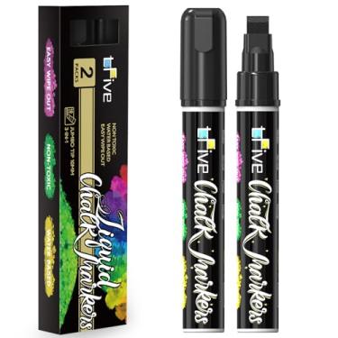 Imagem de TFIVE Marcadores de giz líquido pretos – pacote com 2 canetas jumbo de giz com pontas largas 3 em 1 de 10 mm, canetas marcadoras apagáveis a seco e úmido, para vidro, quadro-negro, janelas, calendário