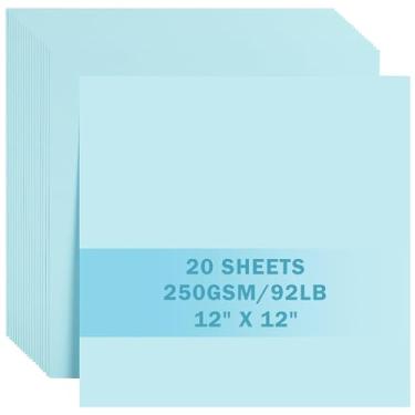 Imagem de 20 folhas de cartolina azul claro 30,5 x 30,5 cm, cartolina, 250 g/m² de espessura, papel de construção para Cricut, scrapbook, artesanato, fabricação de cartões UAP34LB20