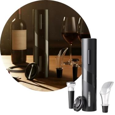 Imagem de Kit Abridor de Vinho Elétrico, Saca-rolhas Automático com Carregamento USB, com Cortador de Papel Alumínio, Derramador de Vinho e Rolha à Vácuo, Design Moderno e Prático