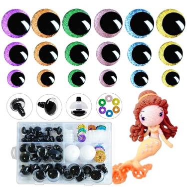 Imagem de Nizdyzy 36 Olhos de segurança para crochê, 20 mm/25 mm/30 mm, olhos de segurança com glitter com arruelas de tigela para amigurumi, olhos de segurança de pupila deslocados para animais de pelúcia