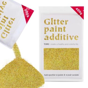 Imagem de TORC Aditivo de tinta holográfica dourada com glitter – pó de glitter multitamanho para tinta acrílica, paredes, móveis de madeira e artesanato (400 g) - uso interior/exterior em todos os acabamentos