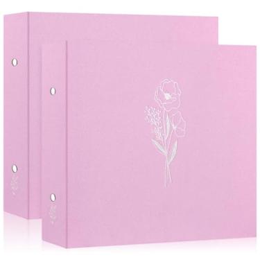 Imagem de Lanpn Álbum de fotos de scrapbook, 30 x 30, 2 pacotes, capa de linho, sem ácido, carga superior, 3 pastas de fichário, livro de fotos, 30 x 30 com 30 capas de plástico, 60 páginas, rosa