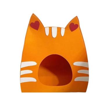 Imagem de Ioensy Casinha de feltro para gatos, arranhador para gatos de pequeno a grande e gatinhos. Abrigo dobrável para gatinhos, caverna privativa, Laranja