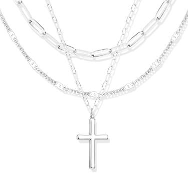 Imagem de Poxtex Colares femininos de ouro em camadas, empilháveis, delicados, banhados a ouro 14 K, corrente com pingente de clipe de papel, colar gargantilha com pingente de corrente de ouro, diamante