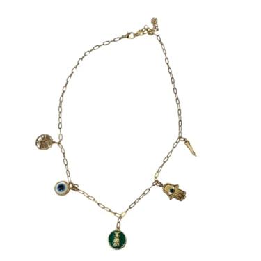 Imagem de Corrente Folheada Pingentes Amuletos Figa Ouro Verde