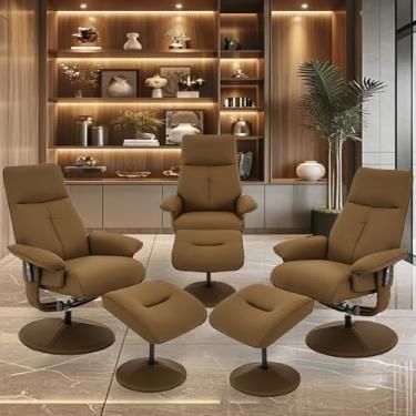 Imagem de Kit 3 Poltronas de Massagem Arizona Giratória com Apoio de PÃ:copyright:s e Reclinável Pu Caramelo G56 - Gran Belo