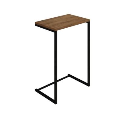 Imagem de Mesa lateral moderna para sala de estar com pernas industriais de 70 cm, resistente, durável e elegante (Preto/amêndoa)