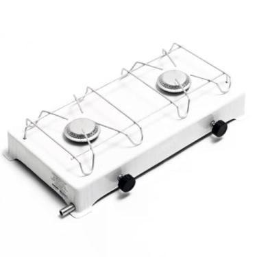Imagem de Mini Fogão Portátil Baixa Pressão a GAS Duas Bocas Fogo Forte Gaz Camping (BRANCA)