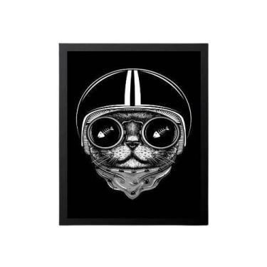 Imagem de Quadro Decorativo Gato Preto Capacete 24X18Cm - Com Vidro - Quadros On