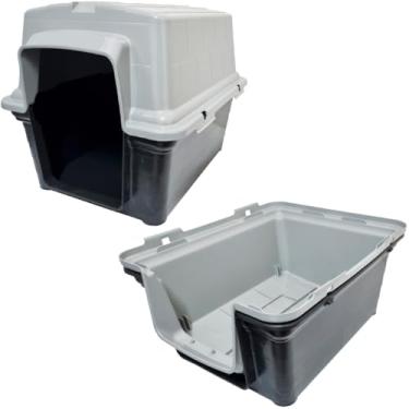 Imagem de Casa Casinha Cães Cachorro Gato Porte Pequeno Protege Plástico Frio Conforto Furacão Pet Iglu N2(QUADRADA CINZA)