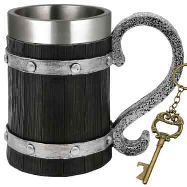 Imagem de Caneca de cerveja Viking Presentes para homens - Caneca de cerveja nórdica de 595 g - Caneca de café legal de aço inoxidável com decoração nórdica viking para homens caneca de cerveja medieval