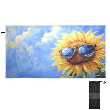 Imagem de Blueangle Toalha de praia de girassol com pintura a óleo - Toalhas de viagem compactas e leves - Toalha de secagem rápida super absorvente para natação, acampamento e férias (765)