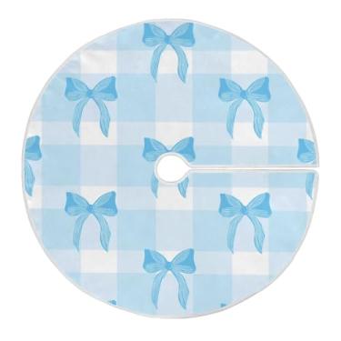 Imagem de ATTX Saia de árvore de Natal com laços xadrez azul e branco, 90 cm, decoração festiva para festas de Natal e Ano Novo #531