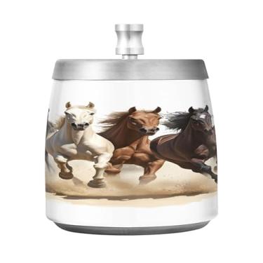 Imagem de SEHANY Cinzeiro majestoso para cavalos de corrida com tampa para cigarro, à prova de vento, sem fumaça, aço inoxidável, cinzeiro para uso interno, externo, grande, inodoro, para fumantes, decoração de