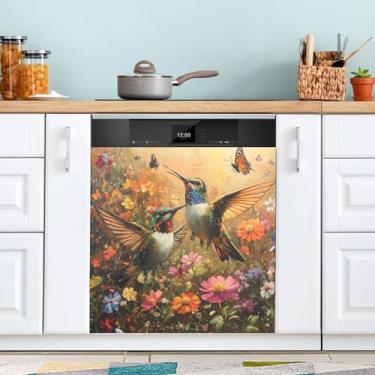Imagem de ATTX Capa de ímã para lava-louças de beija-flores silvestres, 58,4 cm C x 66 cm A decoração da capa da máquina de lavar louça, decalques de armário doméstico adesivos de eletrodomésticos #23