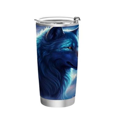 Imagem de Blueangle Copo de 590 ml com tampa e canudo, copo de café com água isolada a vácuo de aço inoxidável, caneca de viagem de lobo, copo térmico para bebidas quentes e frias (32)
