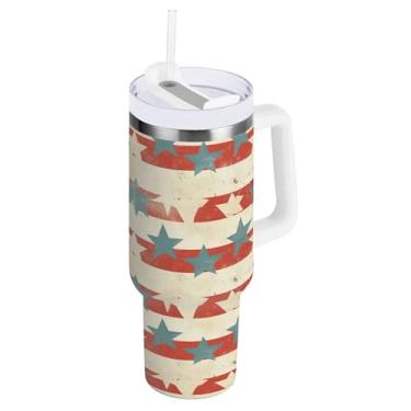Imagem de xigua Copo American Star Flag de 850 g com tampa e canudo, aço inoxidável de vácuo duplo isolado garrafa de água esportiva suporte para copo de café de viagem à prova de vazamento para bebida gelada