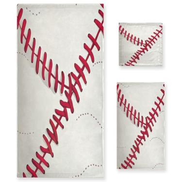 Imagem de GakkiGii Conjunto de toalhas de banheiro de 3 peças de edredom de beisebol, toalhas macias absorventes, toalha de mão para banheiro, hotel, academia, viagem, piscina