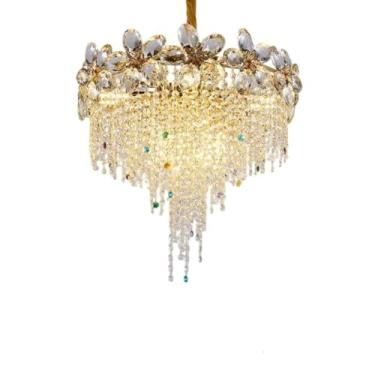 Imagem de Lustre francês retrô todo em cobre e cristal - Iluminação europeia luxuosa e sofisticada para sala de estar, sala de jantar, quarto, escada e hotel (6 lâmpadas)