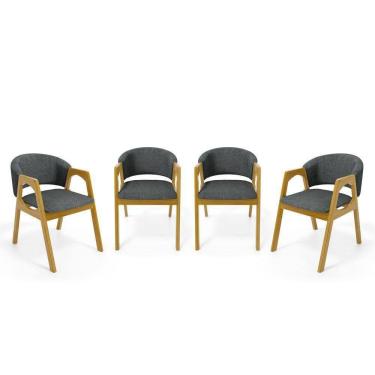 Imagem de Kit Com 4 Cadeiras Agatha Madeira Maciça Estofada Para Mesa De Jantar Linho Chumbo 406