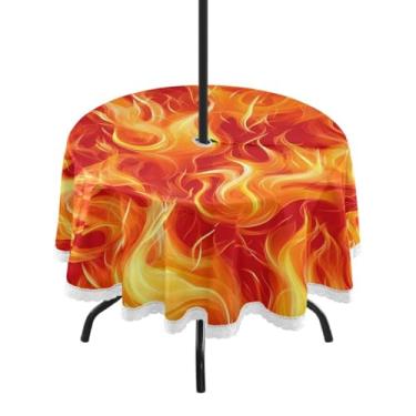Imagem de Blueangle Toalha de mesa redonda com chamas sem costura impermeável de 152 cm com orifício para guarda-chuva - Tecido resistente à prova de sol para todos os climas para pátio, acampamento, piquenique