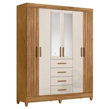 Imagem de Guarda Roupa Solteiro Aruba 6 Portas E 4 Gavetas Freijó/off White Com Espelho - Moval