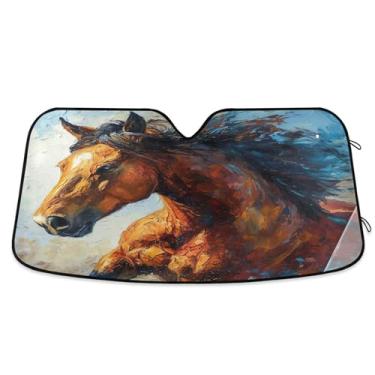 Imagem de SEHANY Para-brisa frontal sombra de sol dobrável cavalo galopante, bloqueia os raios UV para manter seu veículo fresco. Protetor de viseira solar para carros e caminhões SUV 139,7 x 70 cm