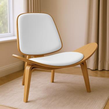 Imagem de Poltrona Decorativa Base De Madeira Shell Sintético P01 - D'rossi Cor Branco