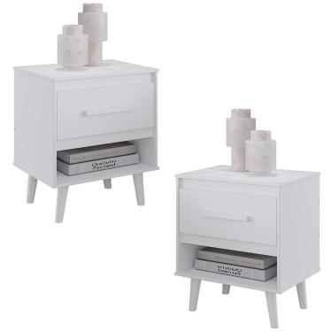 Imagem de Kit 02 Mesas De Cabeceira 1 Gaveta 50 Cm Mila Branco Mobbs