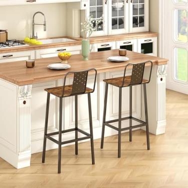 Imagem de Banquetas para Balcão, Conjunto de 2 Peças de Bancos de Bar, Banqueta Alta para Balcão de Cozinha, Banco de Bar com Footstool, Estilo Rústico