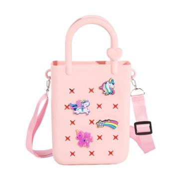 Imagem de Bolsa de silicone infantil – Mini bolsa de praia com alça ajustável, bolsa DIY para crianças, rosa
