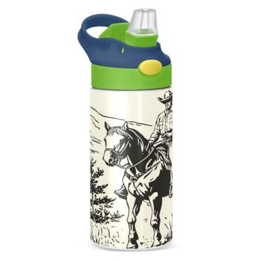Imagem de CEBUGI Garrafas de água Cowboy à prova de vazamento infantil com canudo Garrafa de água isolada a vácuo de aço inoxidável para meninos e meninas