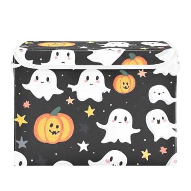 Imagem de xigua Cestos de armazenamento Kawaii Ghosts com tampas e alça de transporte, caixas de armazenamento dobráveis organizadores recipientes cestos cubo com capa para casa, quarto, armário, escritório