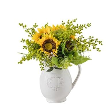Imagem de LMJYU Flores Artificiais Lindamente Artificiais Flores Falsas Girassol Seda Buquê de Flores Conjunto de Vaso Decoração de Casa Flores Falsas